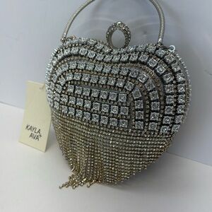 KAYLA + AVA Purse Clutch Heart Shaped Rhinestone Glitter Crossbody NWT Wedding